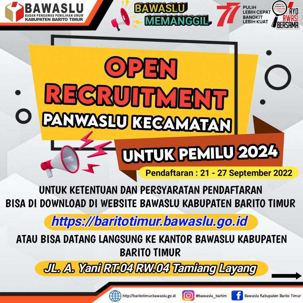 Pengumuman Perekrutan Panwaslu Kecamatan Untuk Pemilu Serentak Tahun 2024