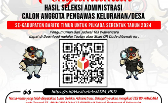 PENGUMUMAN HASIL SELEKSI ADMINISTRASI CALON PENGAWAS KELURAHAN/DESA (PKD) SE-KABUPATEN BARITO TIMUR UNTUK PILKADA TAHUN 2024